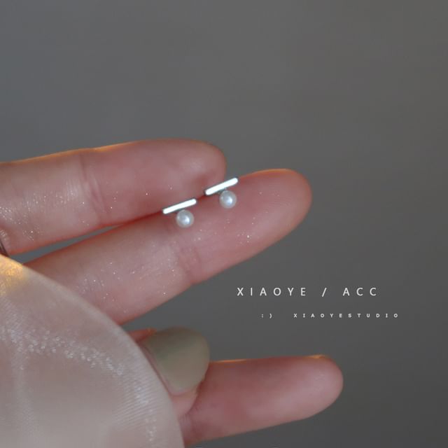 Sterling Earring Pearl S925 Silver Stud Faux