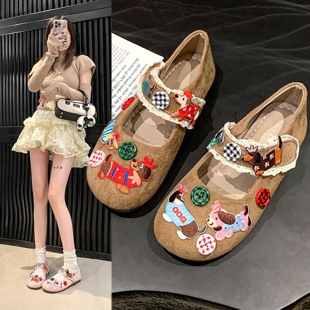 Applique Mary Jane Cartoon Shoes Animal