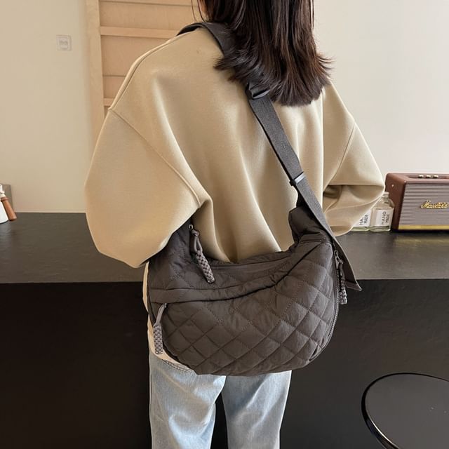 Nylon Plain Bag Zip Quilted Crossbody