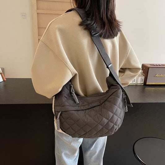 Nylon Plain Bag Zip Quilted Crossbody