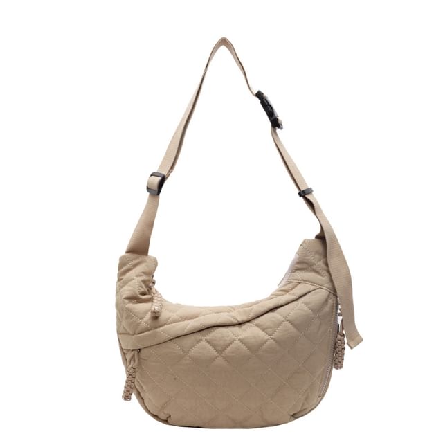 Nylon Plain Bag Zip Quilted Crossbody