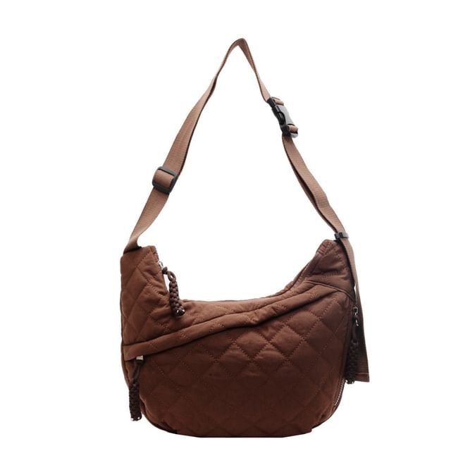 Nylon Plain Bag Zip Quilted Crossbody