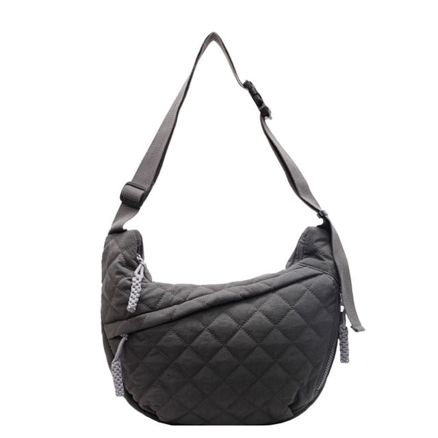 Nylon Plain Bag Zip Quilted Crossbody