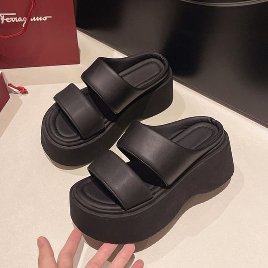 Platform Sandals Leather Faux Slide