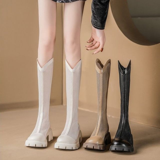 Tall Mesh Panel Boots Zip-Up Platform