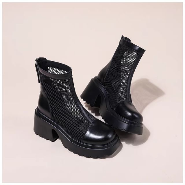 Zip-Up Panel Boots Platform Mesh Short