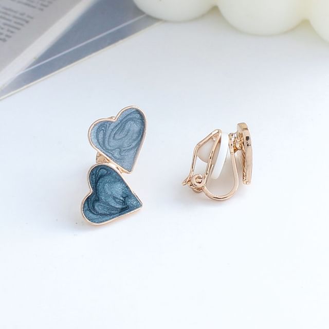 Earring Clip-On Stud Heart / Ear Asymmetrical