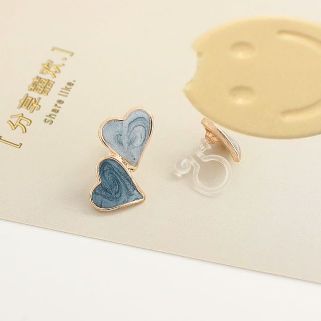 Earring Clip-On Stud Heart / Ear Asymmetrical