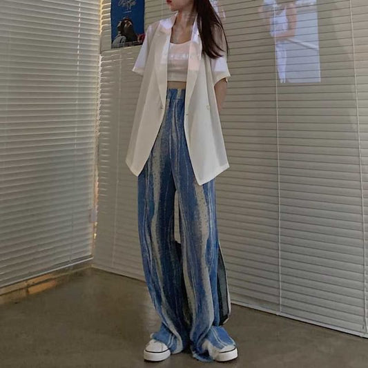 Rise Print Pleated Leg Patterned Wide Pants High