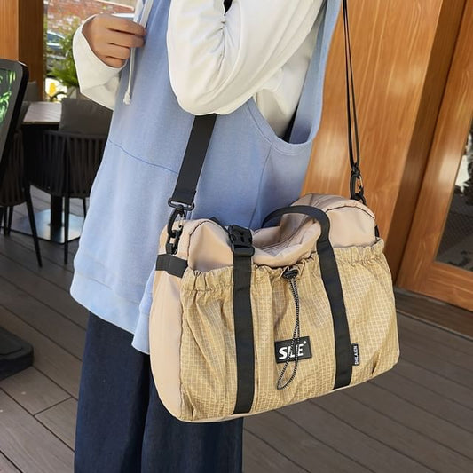 Buckled Plaid Drawstring Bag Panel Crossbody