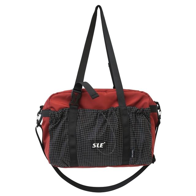 Buckled Plaid Drawstring Bag Panel Crossbody