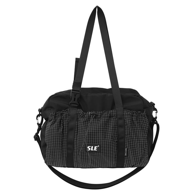 Buckled Plaid Drawstring Bag Panel Crossbody