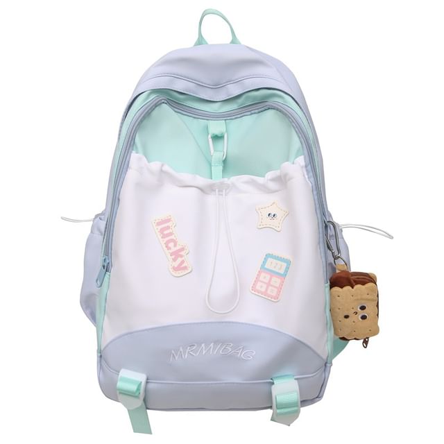 Embroidered Drawstring Backpack Block Letter Color