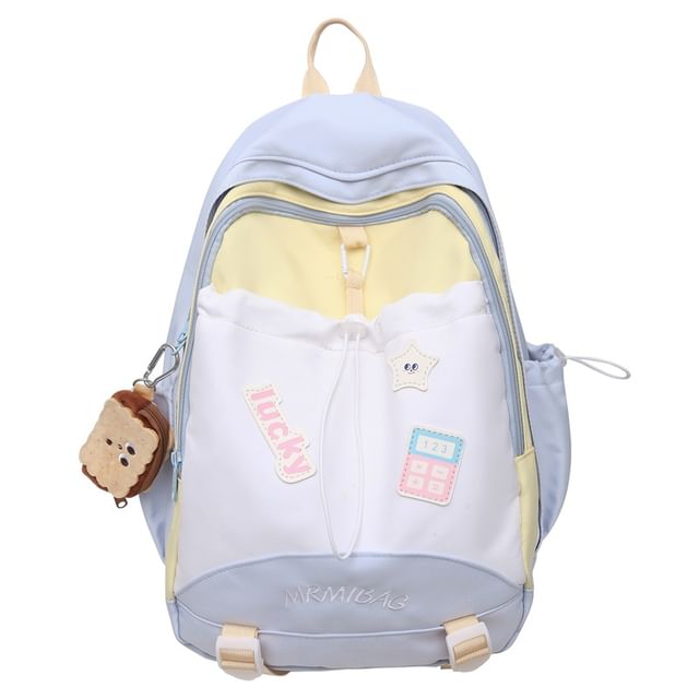 Embroidered Drawstring Backpack Block Letter Color