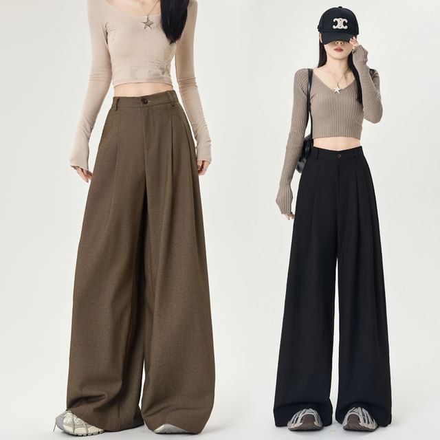 Wide Pants Rise Plain Dress Leg High