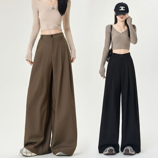 Wide Pants Rise Plain Dress Leg High