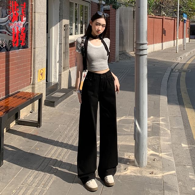 Pants Rise High Wide Suit Plain Washed Leg (Various Designs)