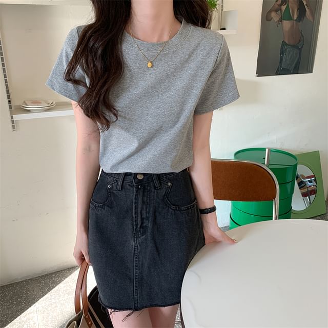 Plain Crop Short-Sleeve T-Shirt Crewneck