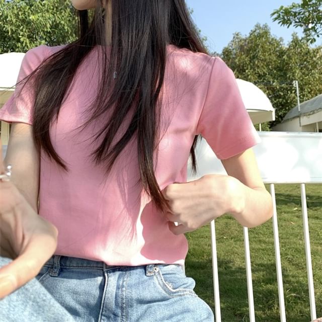 Plain Crop Short-Sleeve T-Shirt Crewneck