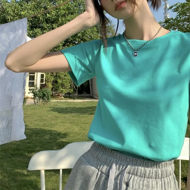 Plain Crop Short-Sleeve T-Shirt Crewneck