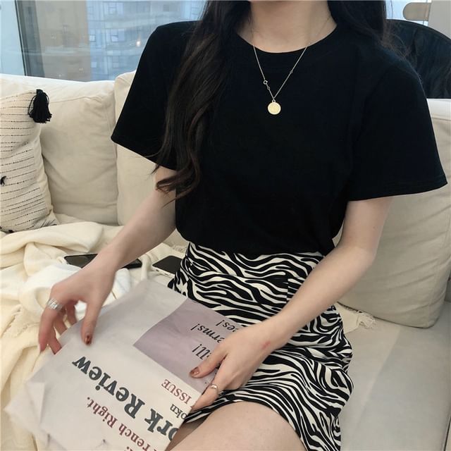 Plain Crop Short-Sleeve T-Shirt Crewneck