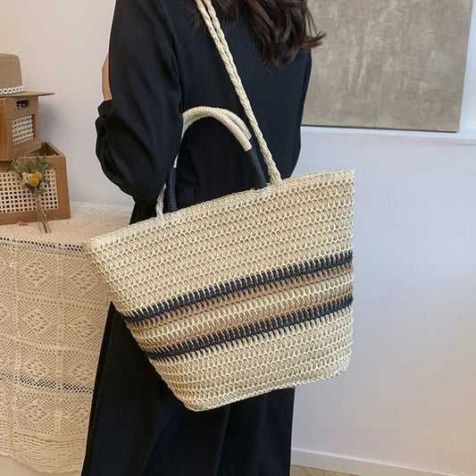 Woven Crossbody Top Handle Bag Striped