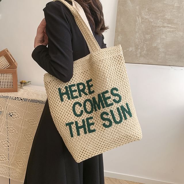 Woven Letter Tote Bag Embroidered