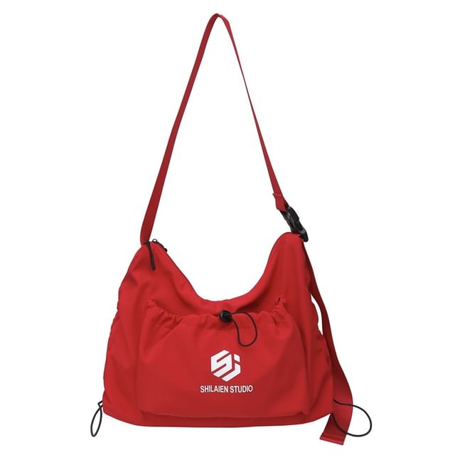 Crossbody Lettering Drawstring Bag