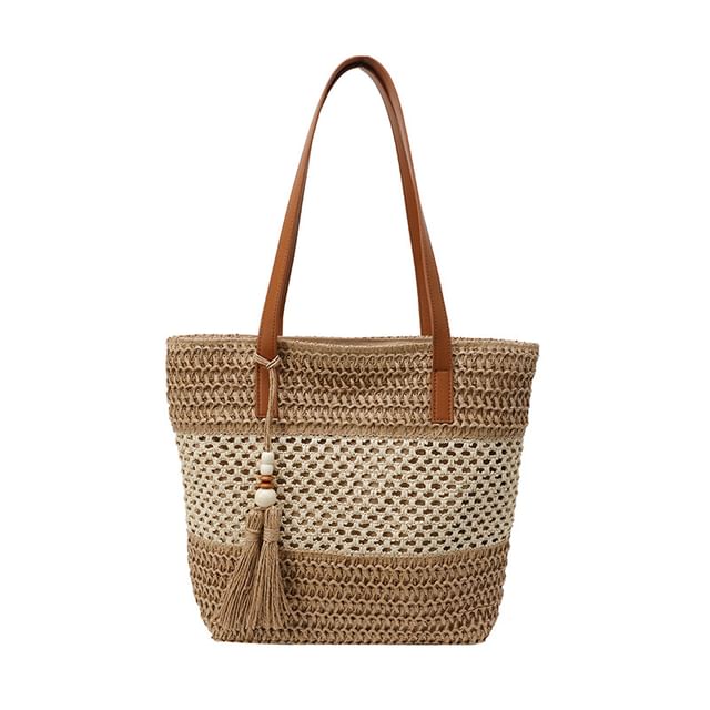 Two-Tone Woven Tote Bag Tassel