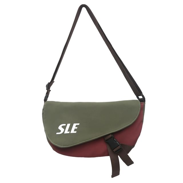 Two-Tone Crossbody Lettering Bag Buckled Flap