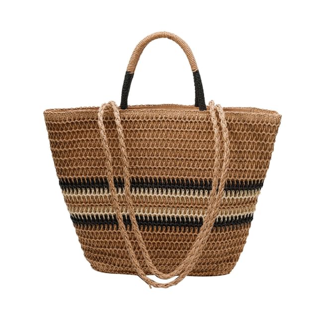 Woven Crossbody Top Handle Bag Striped