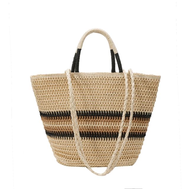 Woven Crossbody Top Handle Bag Striped