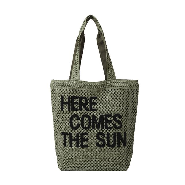 Woven Letter Tote Bag Embroidered