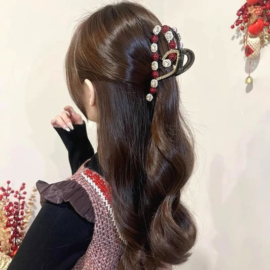 Bead Rhinestone Claw Heart Hair