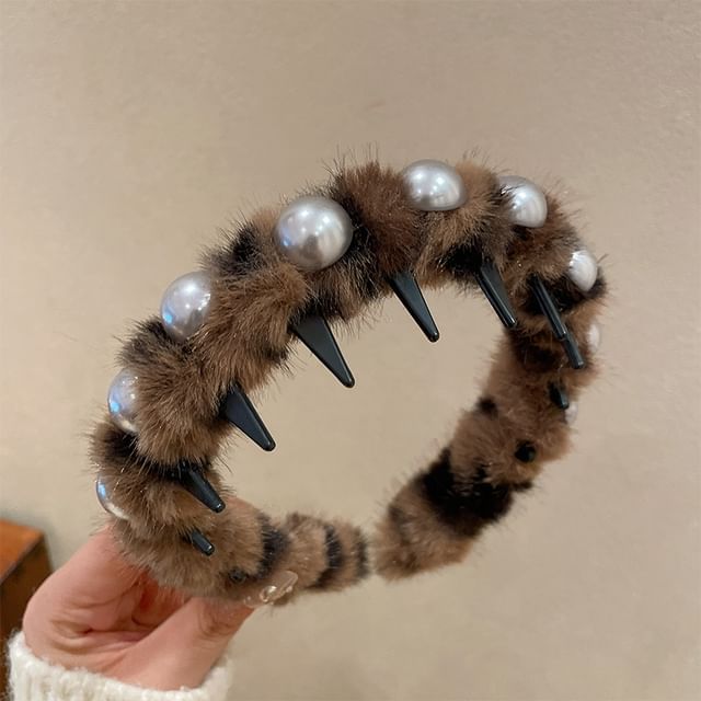 Faux Headband Fluffy Pearl