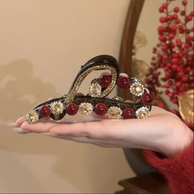 Bead Rhinestone Claw Heart Hair