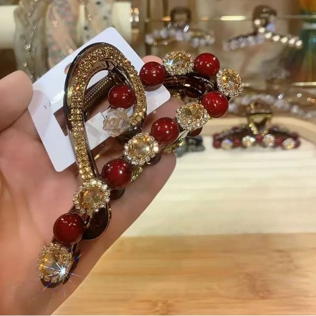 Bead Rhinestone Claw Heart Hair