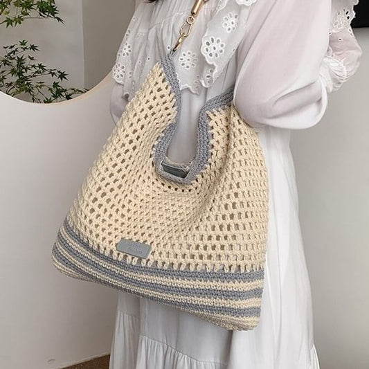 Striped Tote Woven Bag