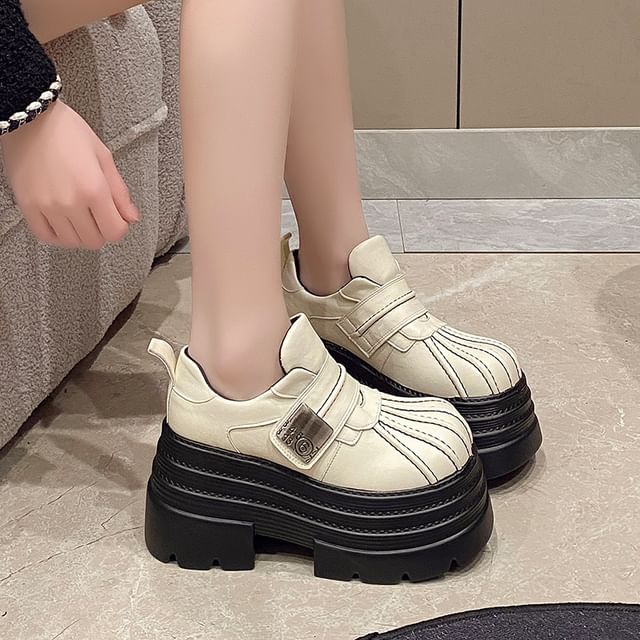 Leather Faux Strap Shoes Platform Adhesive