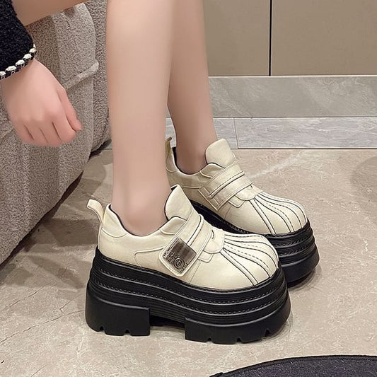 Leather Faux Strap Shoes Platform Adhesive
