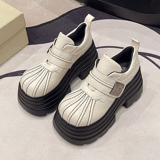 Leather Faux Strap Shoes Platform Adhesive