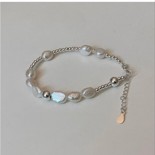 Silver Faux 925 Pearl Sterling Beaded Bracelet