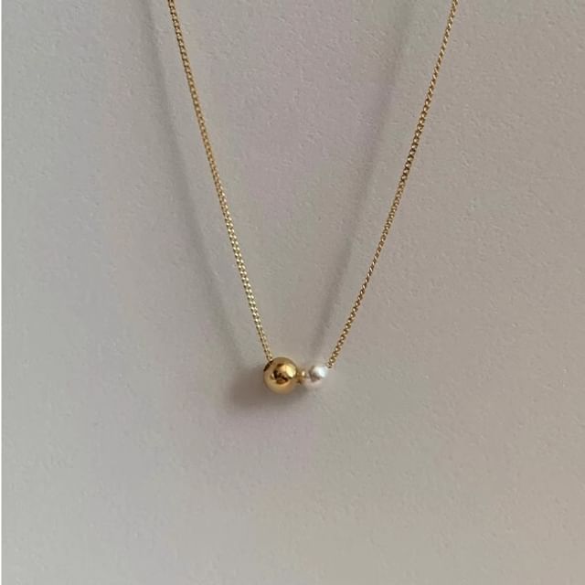 Sterling 925 Silver Faux Necklace Ball Pearl