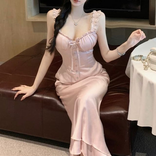 Waist Plain Skirt Top Fishtail Maxi High Sleeveless Trim Frill /