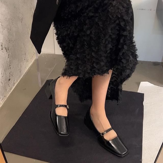 Jane Mary Chunky Shoes Heel Square-Toe