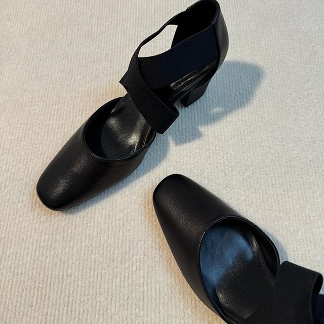 Chunky Shoes Strap Heel Mary Jane Cross