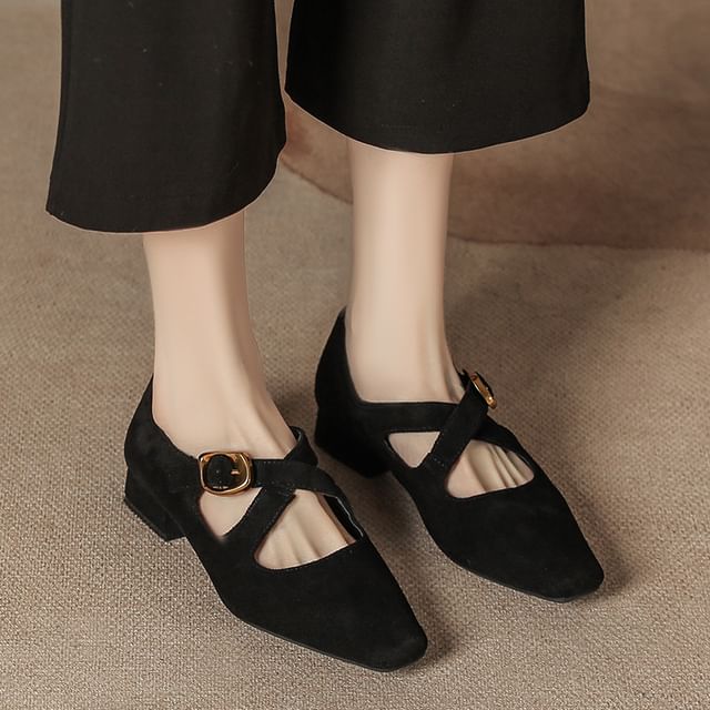 Leopard Cross Print Strap Mary Shoes Jane Chunky Heel