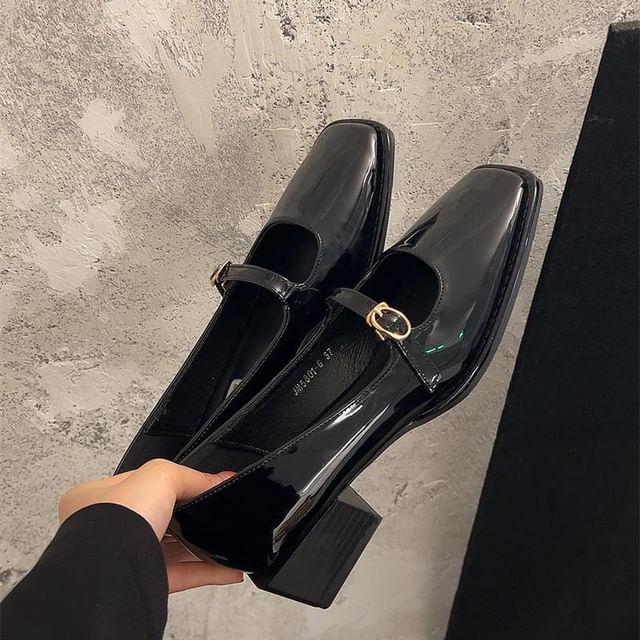 Jane Mary Chunky Shoes Heel Square-Toe