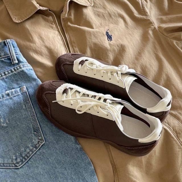 Lace-Up Two Leather Genuine Sneakers Tone