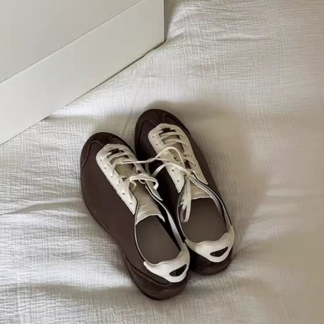 Lace-Up Two Leather Genuine Sneakers Tone